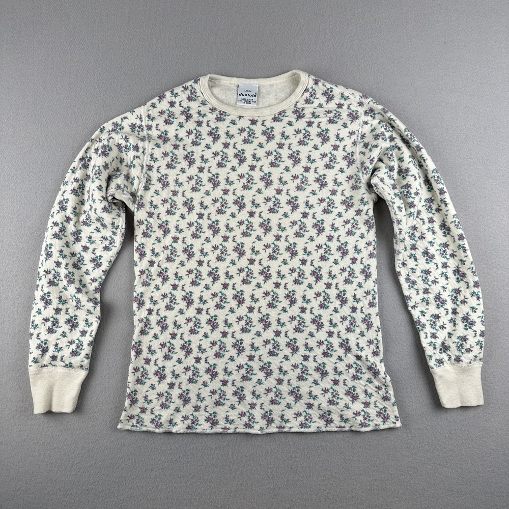 Vintage Duofold Women's Floral Top Size Large 25% Wool 100% Cotton Made in USA